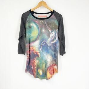 ModCloth Celestial Unicorn Galaxy Print Raglan Tee Size Small